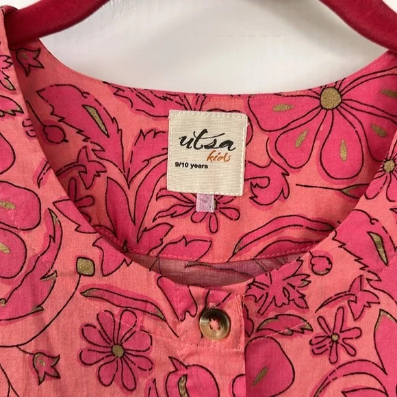 Utsa Kids Pink & Gold Floral Cotton Summer Dress Size 9/10 - Picture 7 of 14